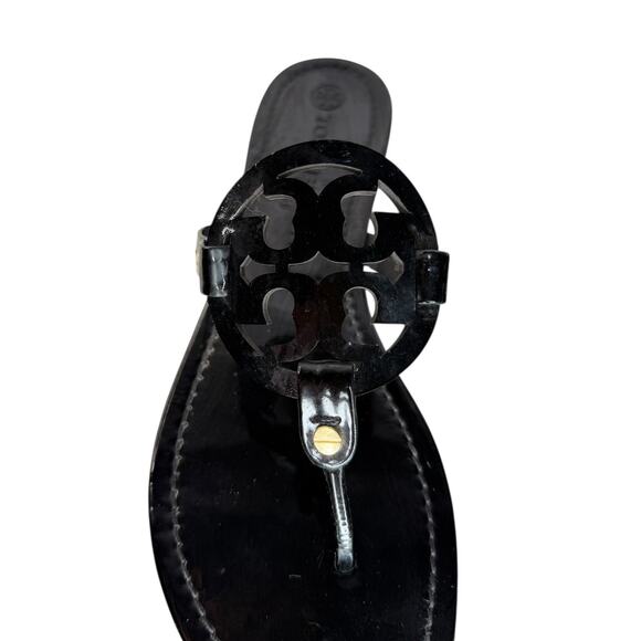 EUC Tory Burch Miller Black Sandals Flip Flops Size 11 Black Patent Leather - Picture 5 of 13